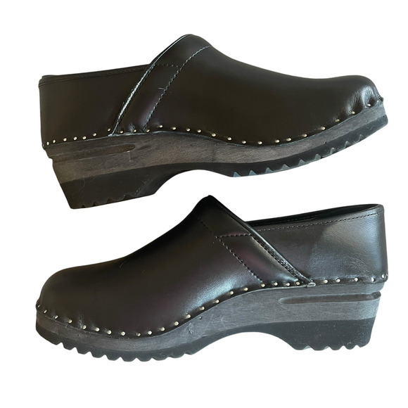 TROENTORPS Mens Size 43/9.5-10 Black Leather Silver Studded Comfort Clogs Sweden main image 8